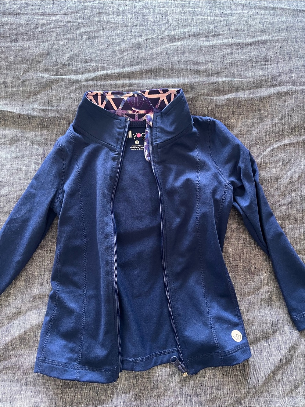 Navy Kids Zip-Up Jacket with Patterned Collar